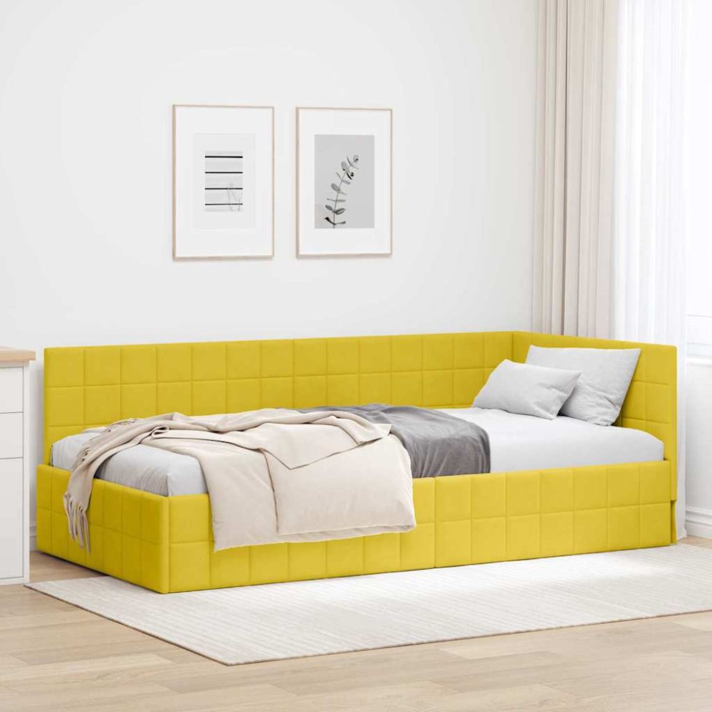 vidaXL Cadru de pat colțar cu headboard Galben 90 cm x 200 cm Catifea