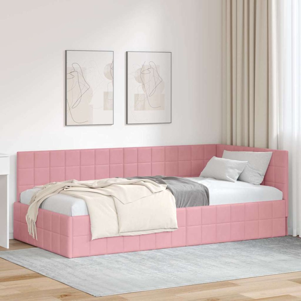 vidaXL Cadru de pat colțar cu headboard Roz 100 cm x 200 cm Catifea