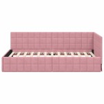 vidaXL Cadru de pat colțar cu headboard Roz 100 cm x 200 cm Catifea