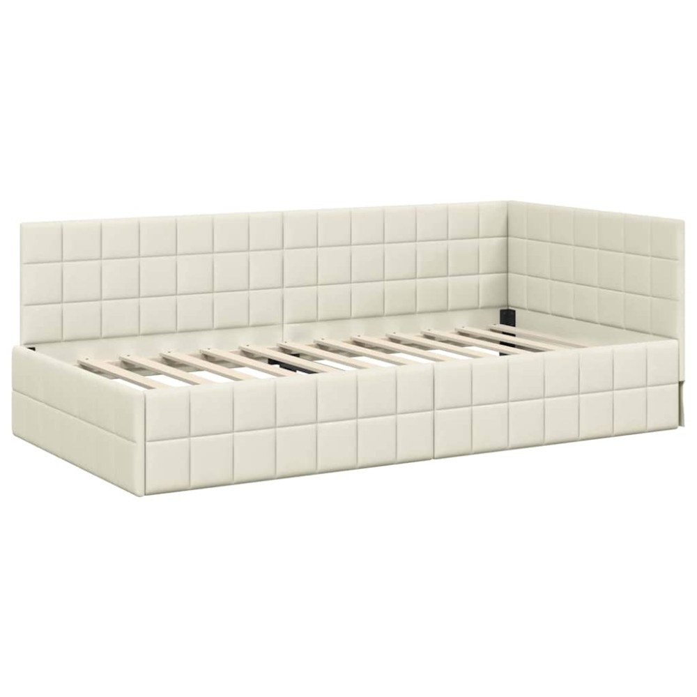 vidaXL Cadru de pat colțar cu headboard Crem 100 cm x 200 cm Catifea