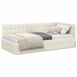 vidaXL Cadru de pat colțar cu headboard Crem 100 cm x 200 cm Catifea