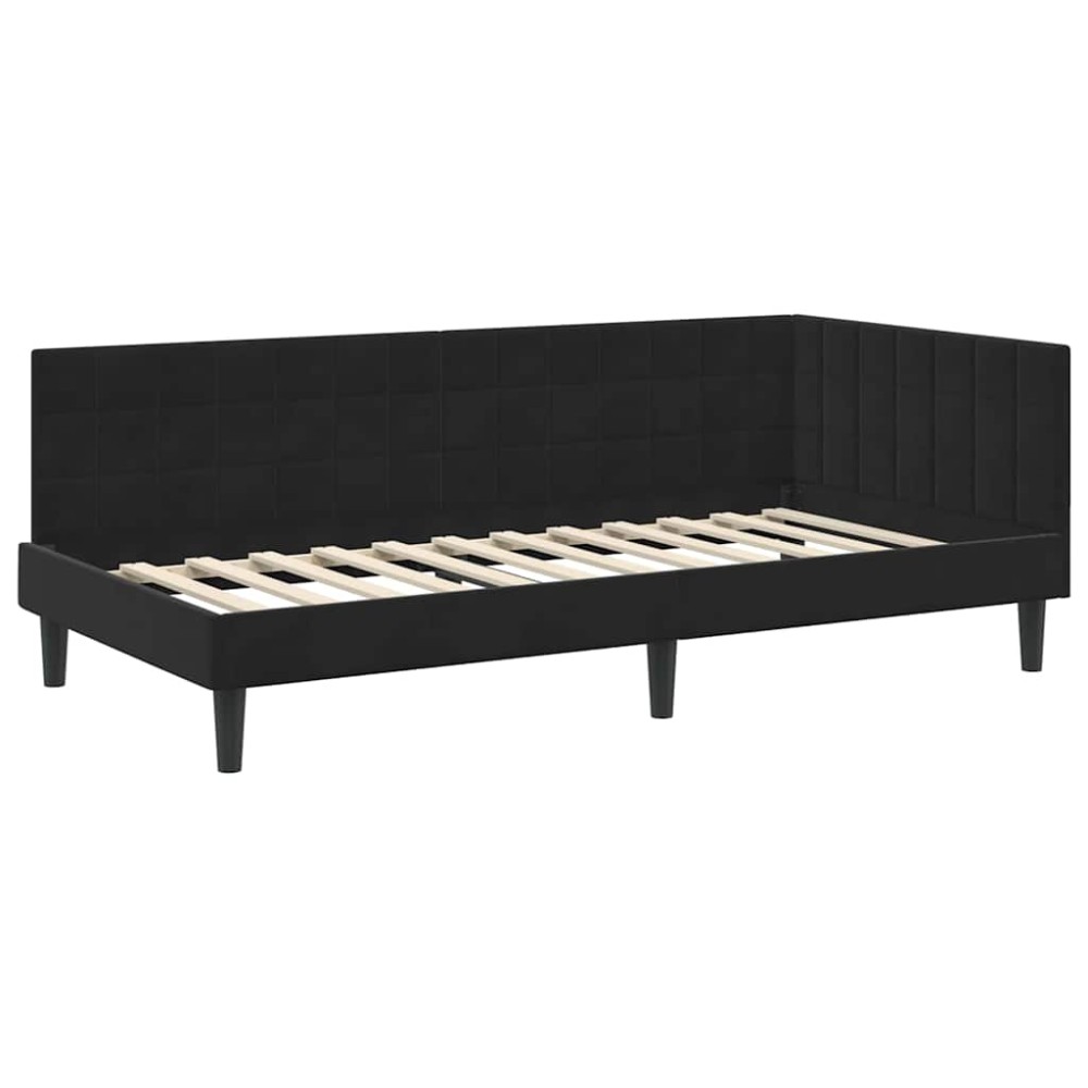 vidaXL Cadru de pat colțar cu headboard Negru 90 cm x 190 cm Catifea