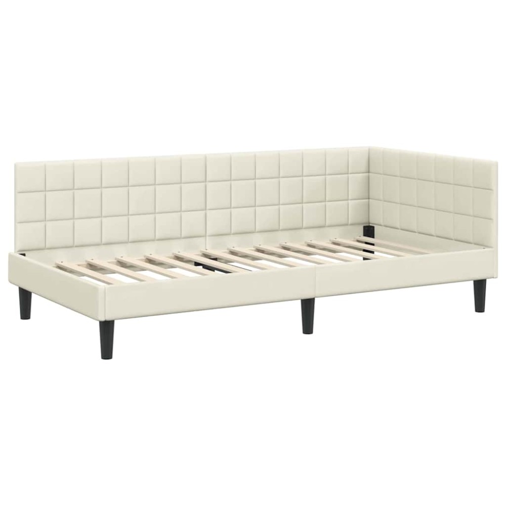 vidaXL Cadru de pat colțar cu headboard Crem 90 cm x 190 cm Catifea