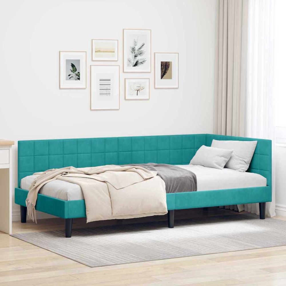 vidaXL Cadru de pat colțar cu headboard Turcoaz 90 cm x 190 cm Catifea