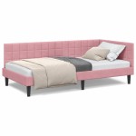 vidaXL Cadru de pat colțar cu headboard Roz 90 cm x 200 cm Catifea