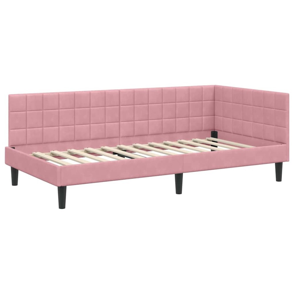 vidaXL Cadru de pat colțar cu headboard Roz 100 cm x 200 cm Catifea