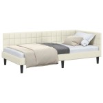 vidaXL Cadru de pat colțar cu headboard Crem 100 cm x 200 cm Catifea