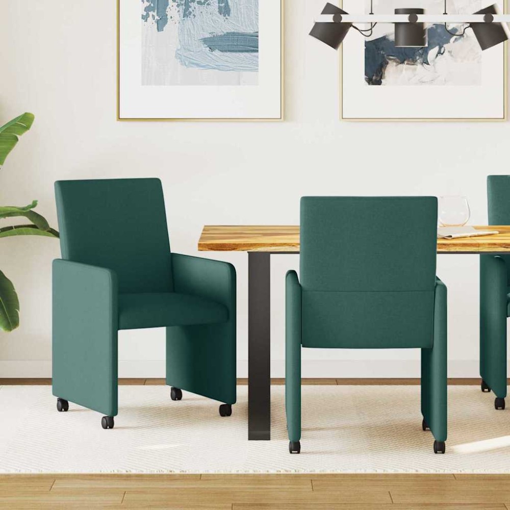 vidaXL Scaune de dining cu roți 2 pcs Verde închis 57 x 66 x 94 cm