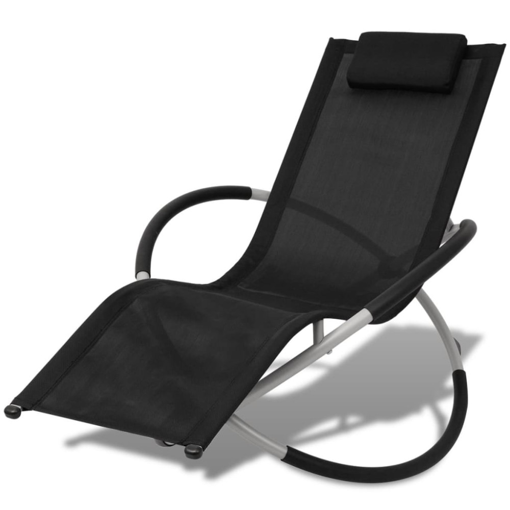 vidaXL Șezlong de plajă geometric, negru și gri, oțel