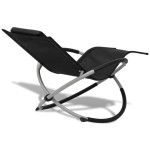 vidaXL Șezlong de plajă geometric, negru și gri, oțel vidaXL Șezlong de plajă geometric, negru și gri, oțel