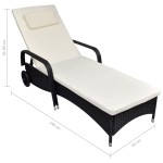 vidaXL Șezlong de plajă cu roți, negru, poliratan vidaXL Șezlong de plajă cu roți, negru, poliratan