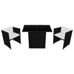vidaXL Set bistro cu perne, 3 piese, negru, poliratan