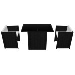 vidaXL Set bistro cu perne, 3 piese, negru, poliratan