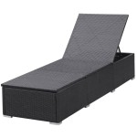 vidaXL Șezlong de plajă cu pernă, negru, poliratan vidaXL Șezlong de plajă cu pernă, negru, poliratan