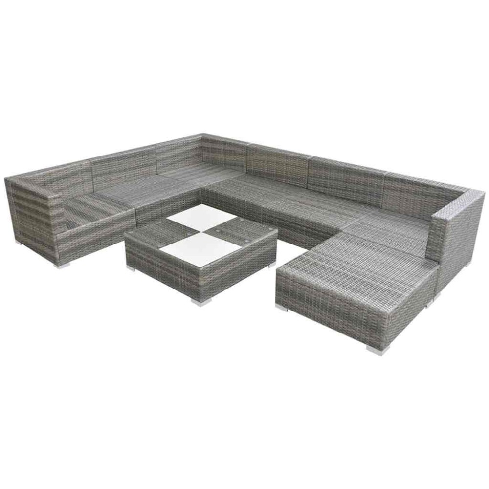 vidaXL Set mobilier de grădină cu perne, 8 piese, gri, poliratan