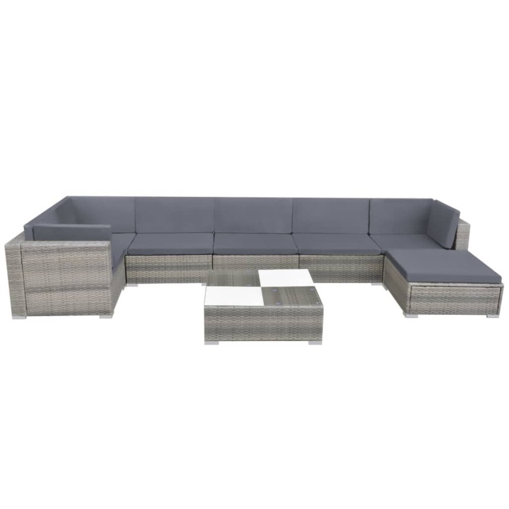 vidaXL Set mobilier de grădină cu perne, 8 piese, gri, poliratan