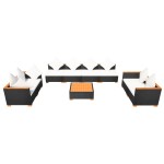 vidaXL Set mobilier de grădină cu perne, 9 piese, negru, poliratan
