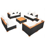 vidaXL Set mobilier de grădină cu perne, 9 piese, negru, poliratan