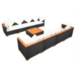 vidaXL Set mobilier de grădină cu perne, 9 piese, negru, poliratan