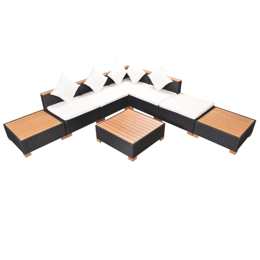 vidaXL Set mobilier de grădină cu perne, 8 piese, negru, poliratan