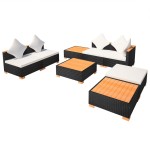 vidaXL Set mobilier de grădină cu perne, 8 piese, negru, poliratan