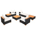 vidaXL Set mobilier de grădină cu perne, 8 piese, negru, poliratan