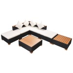vidaXL Set mobilier de grădină cu perne, 7 piese, negru, poliratan vidaXL Set mobilier de grădină cu perne, 7 piese, negru, poliratan