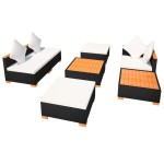 vidaXL Set mobilier de grădină cu perne, 7 piese, negru, poliratan vidaXL Set mobilier de grădină cu perne, 7 piese, negru, poliratan