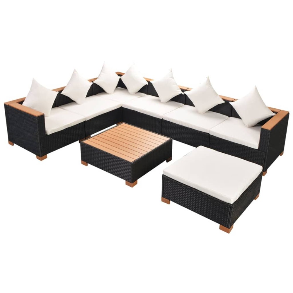 vidaXL Set mobilier de grădină cu perne, 8 piese, negru, poliratan