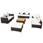 vidaXL Set mobilier de grădină cu perne, 8 piese, negru, poliratan