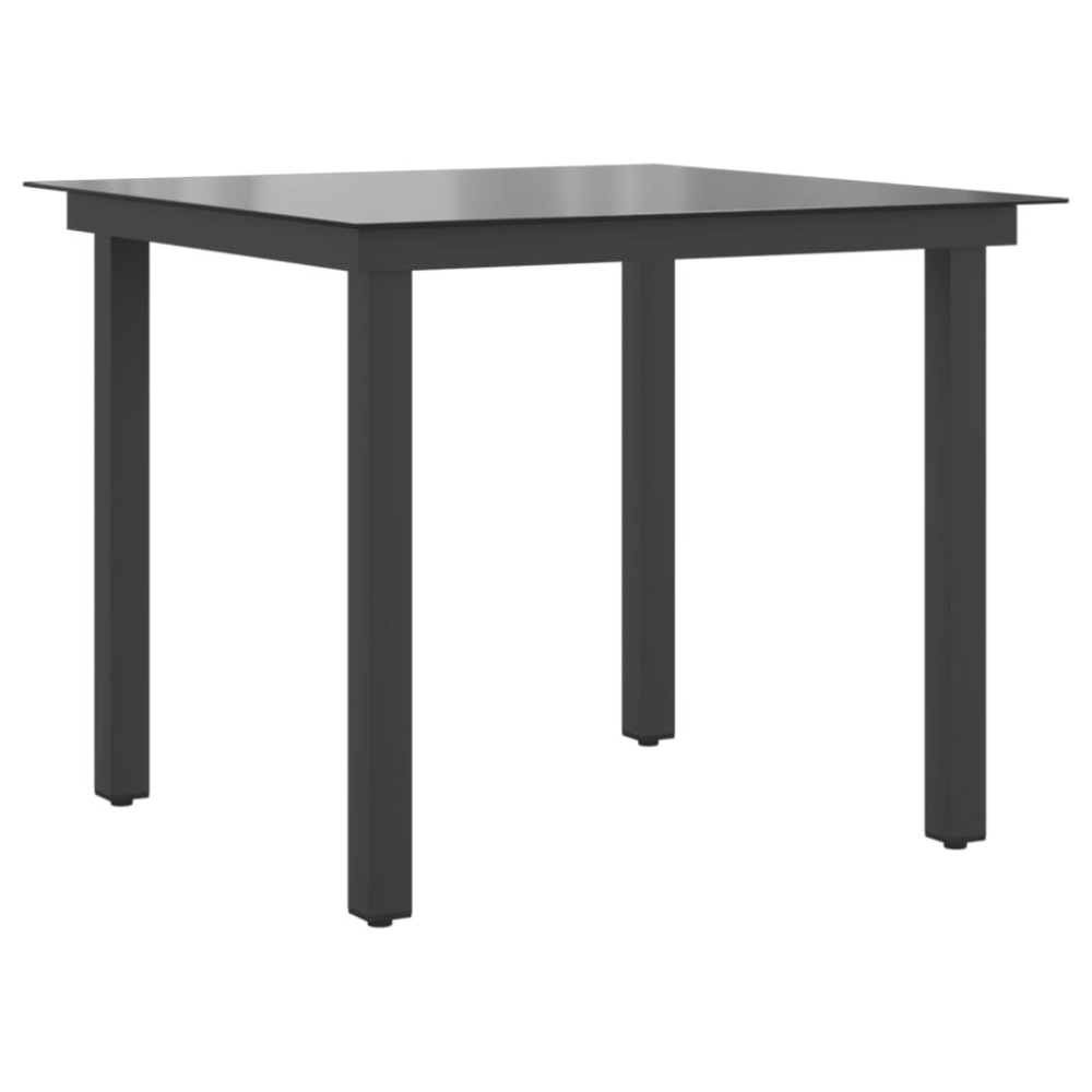 vidaXL Masă de grădină, negru, 80 x 80 x 74 cm, aluminiu și sticlă