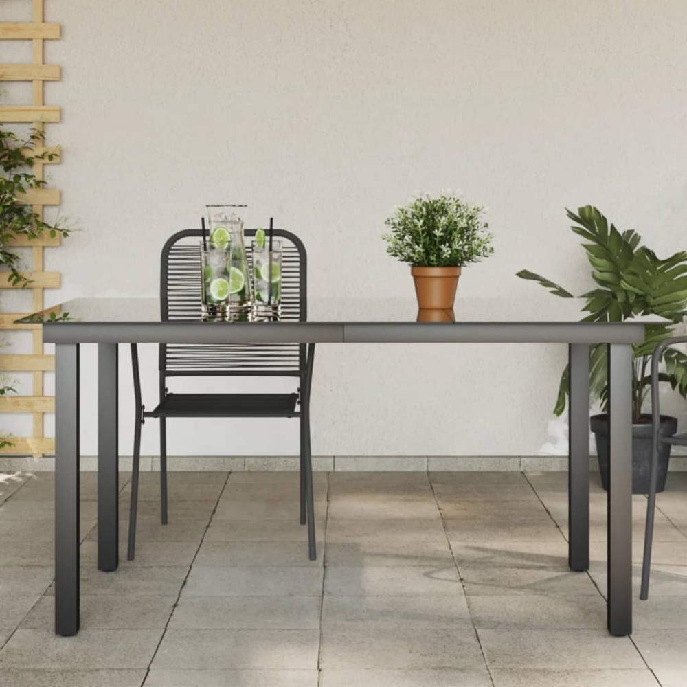 vidaXL Masă de grădină, negru, 150 x 90 x 74 cm, aluminiu și sticlă