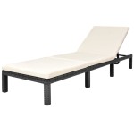 vidaXL Șezlong de plajă cu pernă, negru, poliratan vidaXL Șezlong de plajă cu pernă, negru, poliratan