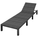 vidaXL Șezlong de plajă cu pernă, negru, poliratan vidaXL Șezlong de plajă cu pernă, negru, poliratan