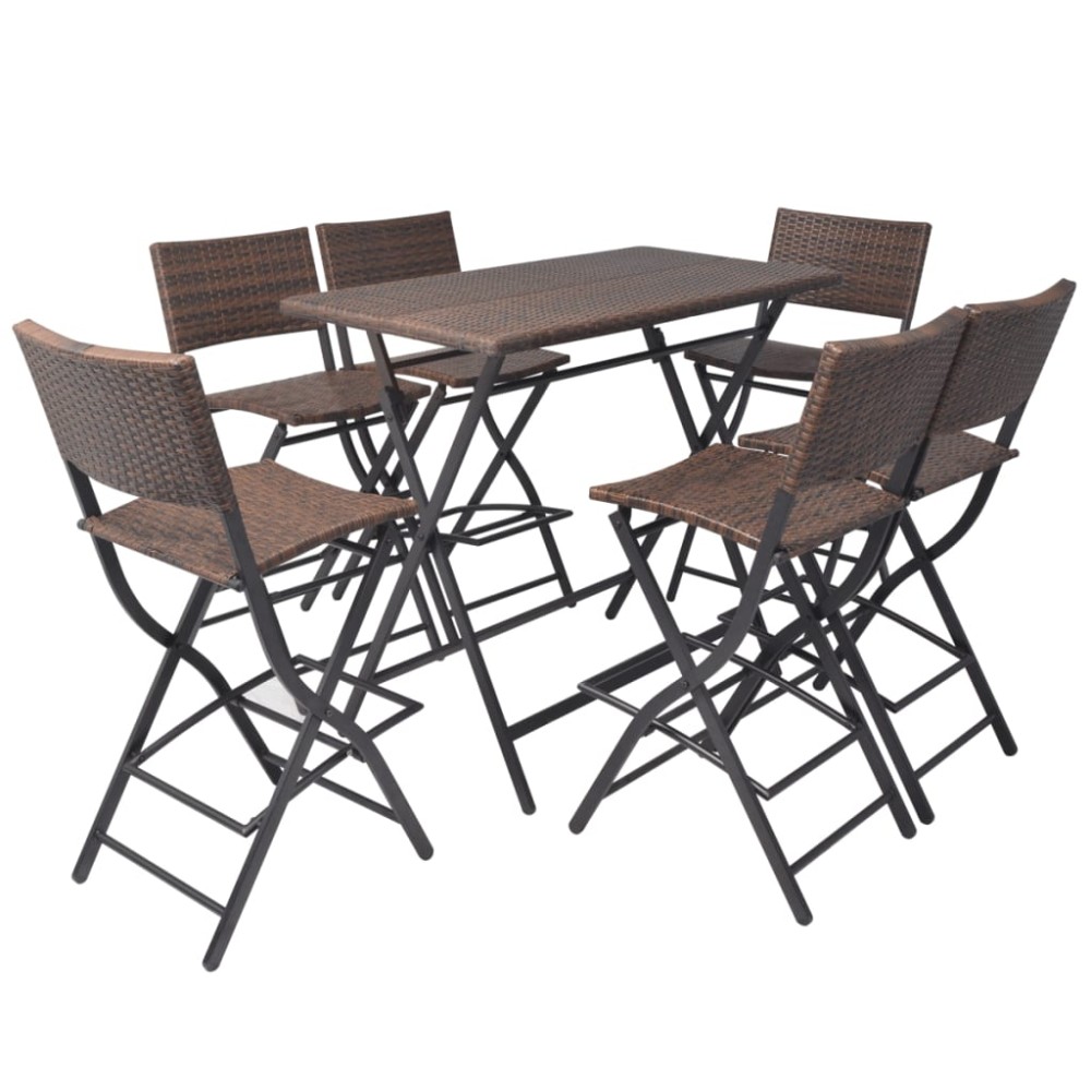 vidaXL Set mobilier exterior pliabil, 7 piese, maro, oțel, poliratan