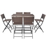 vidaXL Set mobilier exterior pliabil, 7 piese, maro, oțel, poliratan