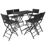 vidaXL Set mobilier exterior pliabil, 7 piese, negru oțel, poliratan
