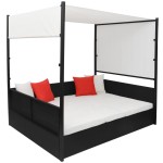 vidaXL Pat de grădină cu baldachin, negru, 190 x 130 cm, poliratan vidaXL Pat de grădină cu baldachin, negru, 190 x 130 cm, poliratan