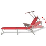 vidaXL Șezlong de plajă cu baldachin, roșu, oțel vidaXL Șezlong de plajă cu baldachin, roșu, oțel