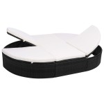 vidaXL Pat șezlong de exterior cu pernă, negru, poliratan vidaXL Pat șezlong de exterior cu pernă, negru, poliratan
