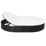 vidaXL Pat șezlong de exterior cu pernă, negru, poliratan vidaXL Pat șezlong de exterior cu pernă, negru, poliratan