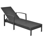 vidaXL Șezlong de plajă cu pernă, negru, poliratan vidaXL Șezlong de plajă cu pernă, negru, poliratan