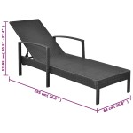 vidaXL Șezlong de plajă cu pernă, negru, poliratan vidaXL Șezlong de plajă cu pernă, negru, poliratan