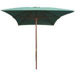 vidaXL Umbrelă de soare cu stâlp din lemn, verde, 200x300 cm