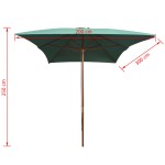 vidaXL Umbrelă de soare cu stâlp din lemn, verde, 200x300 cm