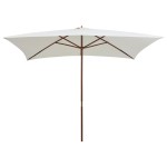 vidaXL Umbrelă de soare cu stâlp de lemn, 200 x 300 cm, alb crem vidaXL Umbrelă de soare cu stâlp de lemn, 200 x 300 cm, alb crem