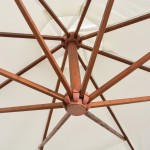 vidaXL Umbrelă de soare suspendată cu stâlp de lemn, 350 cm, alb