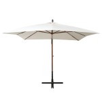 vidaXL Umbrelă de soare suspendată cu stâlp de lemn, 300x300 cm, alb vidaXL Umbrelă de soare suspendată cu stâlp de lemn, 300x300 cm, alb