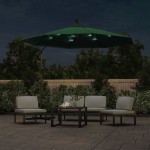 vidaXL Umbrelă suspendată, iluminare LED, 300 cm, verde, stâlp metalic vidaXL Umbrelă suspendată, iluminare LED, 300 cm, verde, stâlp metalic