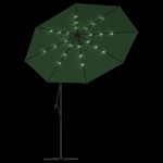 vidaXL Umbrelă suspendată, iluminare LED, 300 cm, verde, stâlp metalic vidaXL Umbrelă suspendată, iluminare LED, 300 cm, verde, stâlp metalic